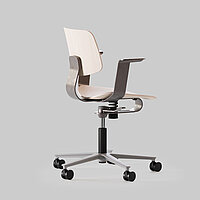 WiChair chair, cut-out, left side view, metallic grey frame with plywood seat
