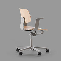 WiChair chair, cut-out, left side view, light grey frame with plywood seat