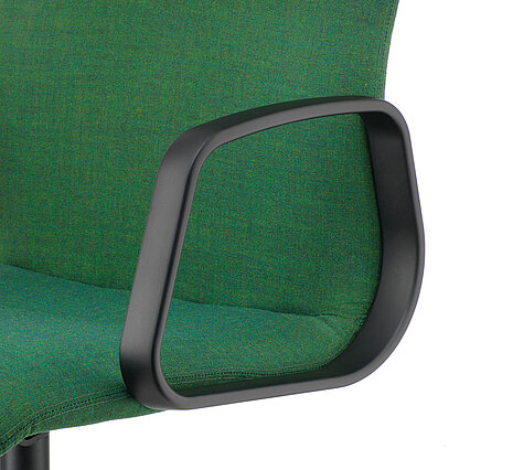 Decide office chair armrest detail, cut-out, black frame with green fabric