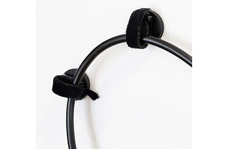 A close-up of a black cable.
