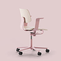 WiChair task chair, cut-out, left side view, soft pink frame with plywood seat
