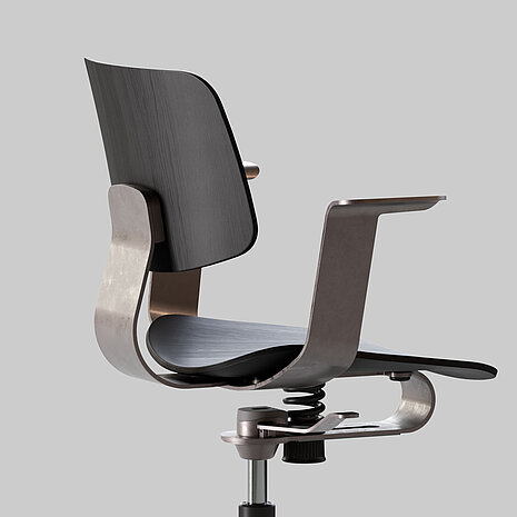 WiChair chair, cut-out, side view, aluminium frame, black seat