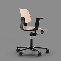 WiChair chair, cut-out, left side view, black frame with plywood seat