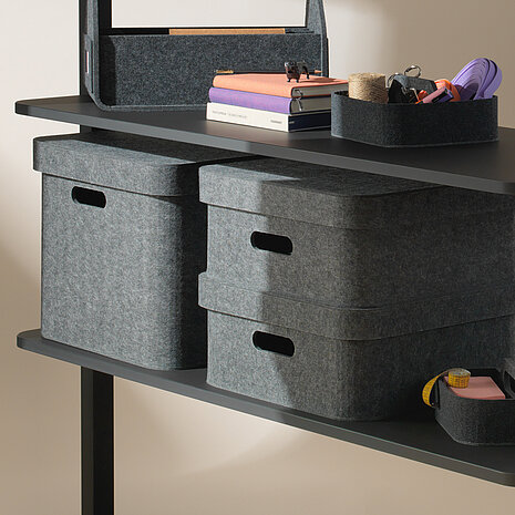 Confair Next shelving system, cut-out, front view with accessories