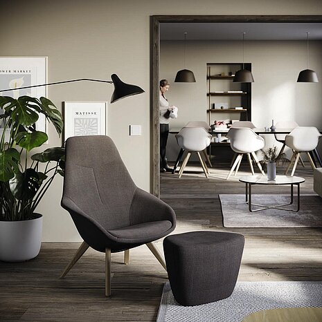 Yonda Lounge chair in modern living space, reading corner scene